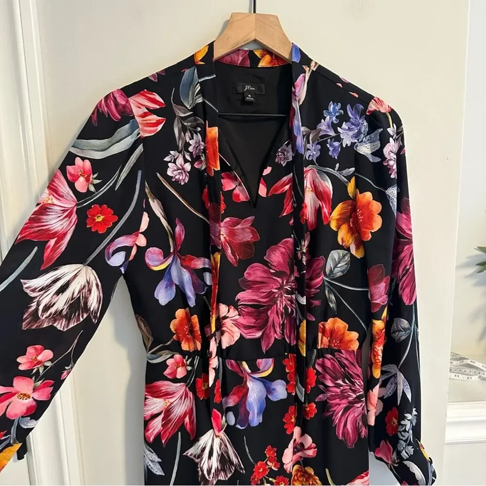 J. Crew Black Floral Long Sleeve Mini Dress 6